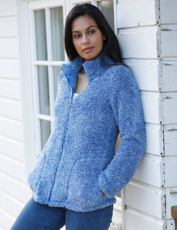Veste zippée, maille peluche (bleu grisé chiné) Veste zippée, maille peluche (bleu grisé chiné)